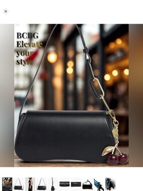 BCBG Black Shoulder Bag with Cherry Accent bag charm